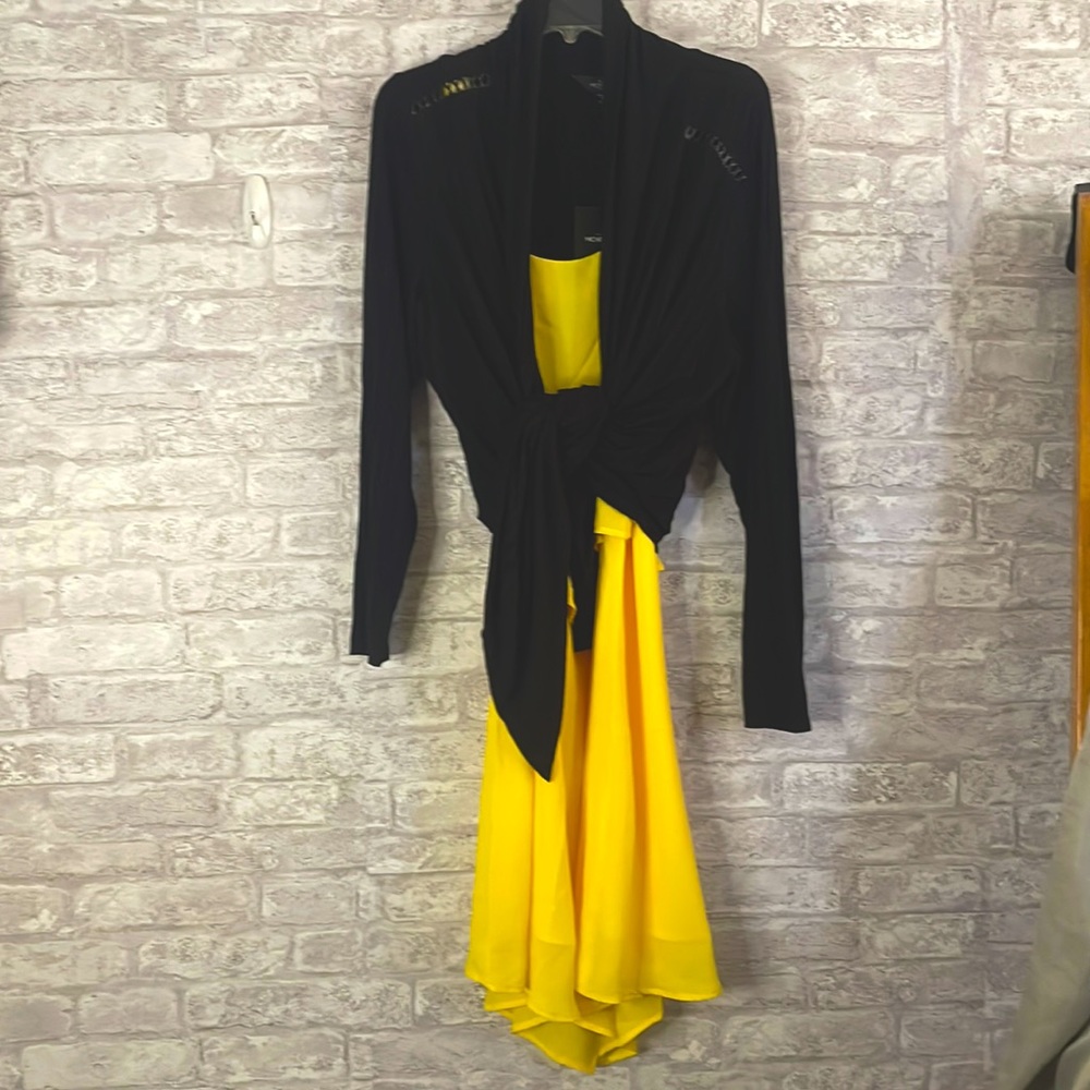 Michel Studio Yellow Blouse Dress size 18 & Michel Studio Black Cardigan size 2X
